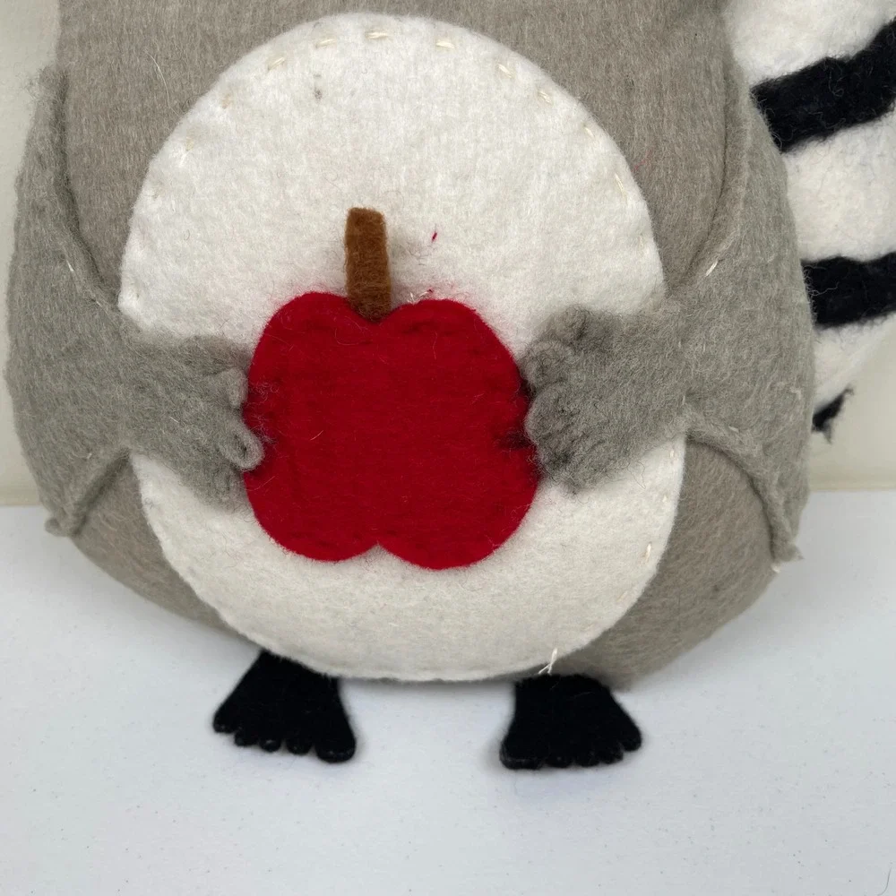 DZi Woolies Nepal Wool Raccoon Plush Pillow Handmade‎ Felt Artisan Crafted Decor